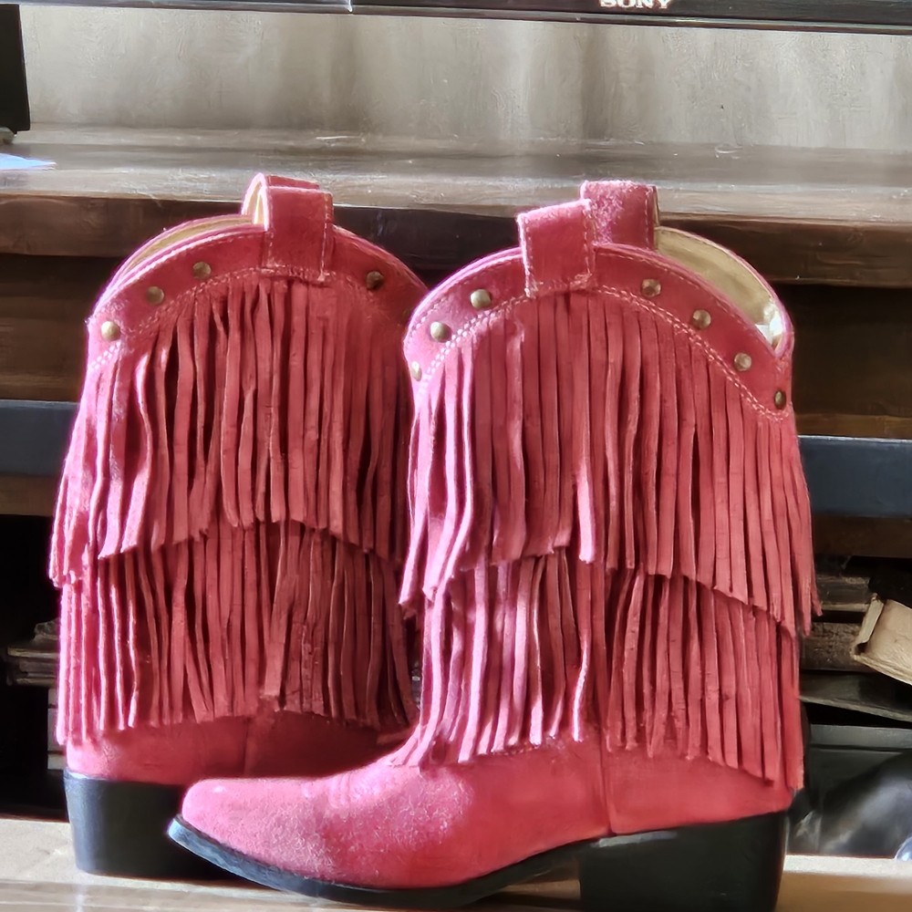 Smoky Mountain Kids Wisteria Boots Girls Sz 12.5 Genuine Suede Double Fringe